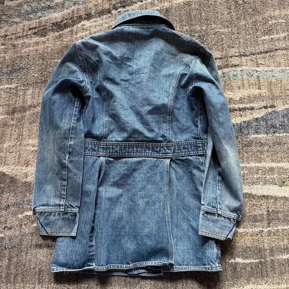 Vintage 70s Levi's Orange Tab Denim Blue Jean Safari Split Chore Jacket Sz Small - Picture 3 of 6